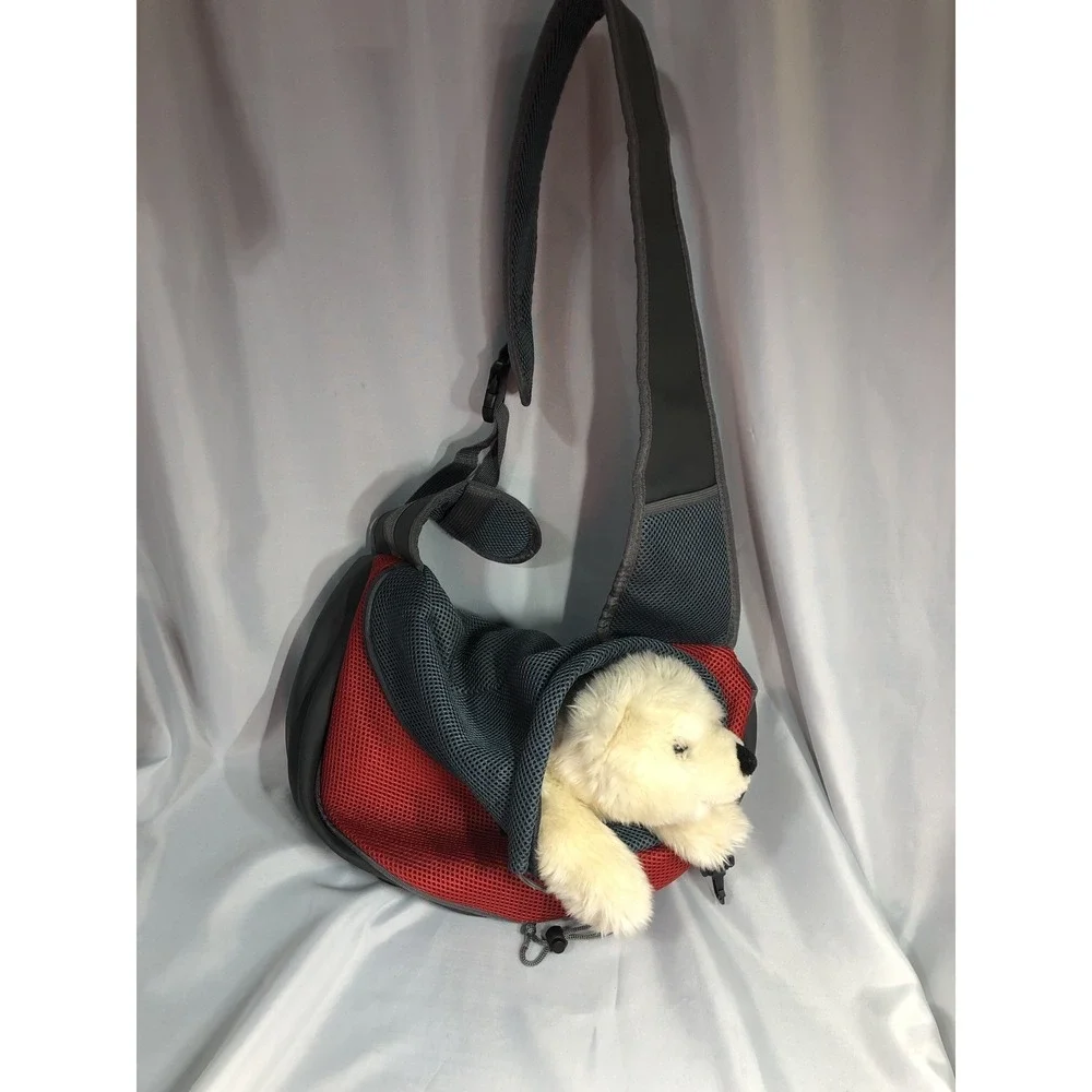 Pet Dog Cat Sling Carrier Breathable Mesh Travel Sling Bag Large Red -Preowned